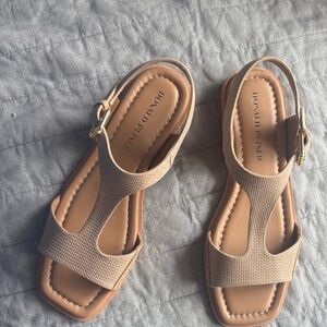 Donald J. Pliner Tan Textured T-Strap Slingback Sandals